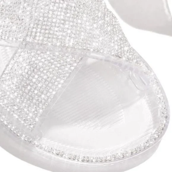 NEWEmbellished Criss Cross Jelly Slides in Clear - Picture 4 of 7